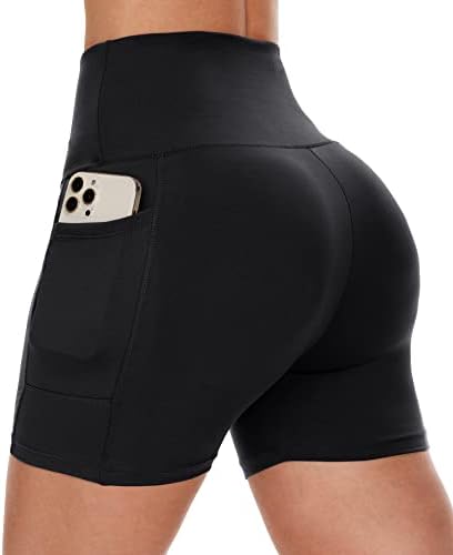 CAMPSNAIL Biker Shorts Women with Pockets – 5″/8″ High Waisted Workout Spandex Tummy Control Gym Running Athletic Yoga Shorts