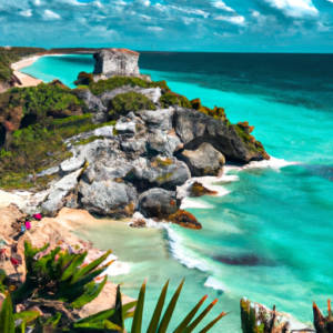 Escape to paradise in Tulum, Mexico! This captivating image showcases the breathtaking beauty of a pristine beach, adorned with swaying palm trees and crystal-clear blue waters. Experience the warm and sunny Tulum weather in January, making it the perfect time to indulge in a blissful getaway.